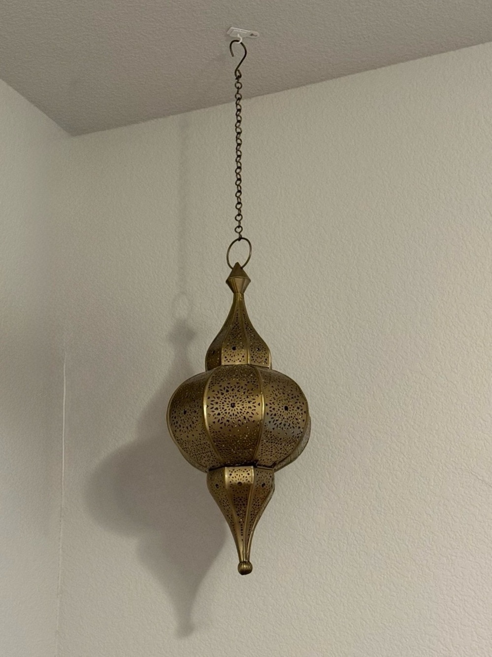 Brass Moroccan Hanging Lantern - Ornate Pierced Metal